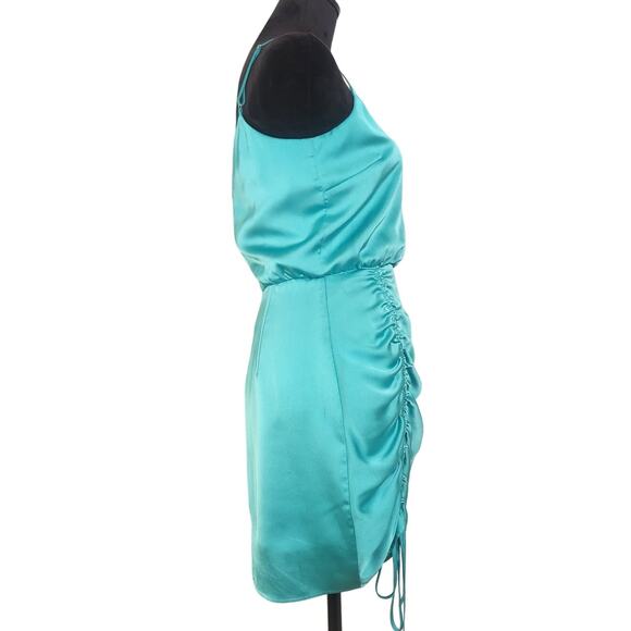 GIANNI BINI Ruched Cocktail Turquoise Green Dress, Size 4 - Picture 4 of 13